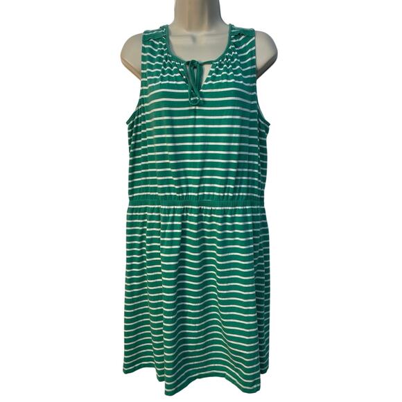 Loft Green White Stripe Sleeveless T Shirt Dress Drawstring Waist Large PreOwned - Picture 1 of 8